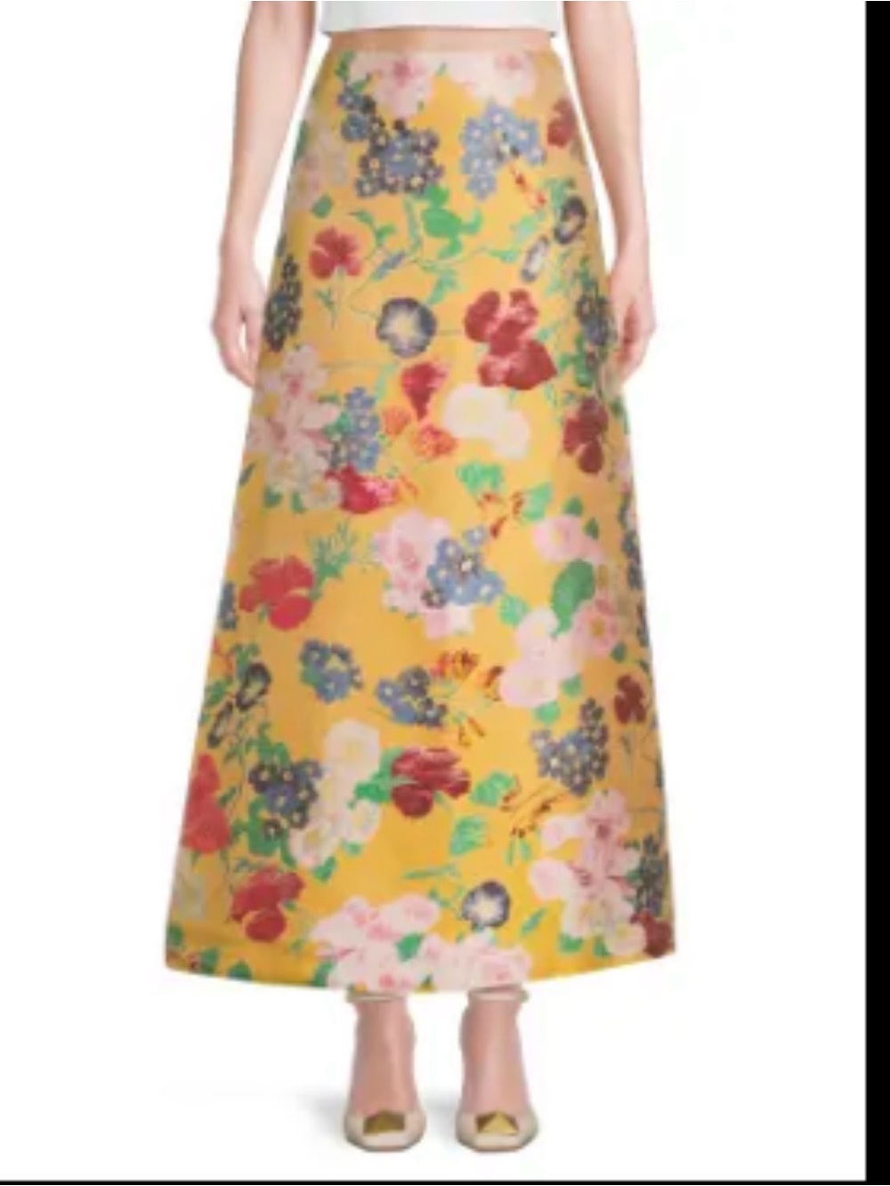 Valentino Romantic Garden Brocade Yellow Floral Midi Skirt